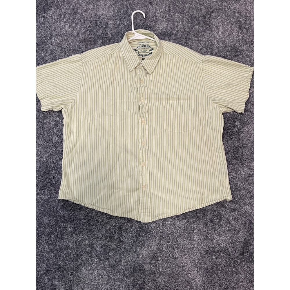Arizona Jean Company Mens XL Short Sleeve Button Down Shirt Green Stripe Cotton